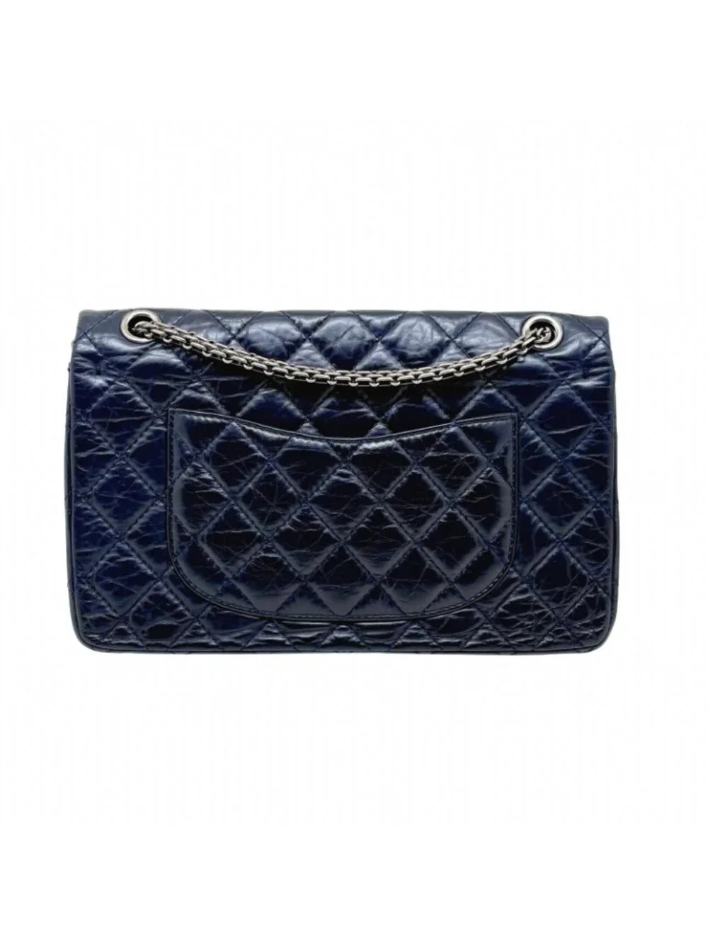 Chanel 2.55 Large Flap Shoulder Bag Aged Calfskin Navy Silver Mademoiselle Lock